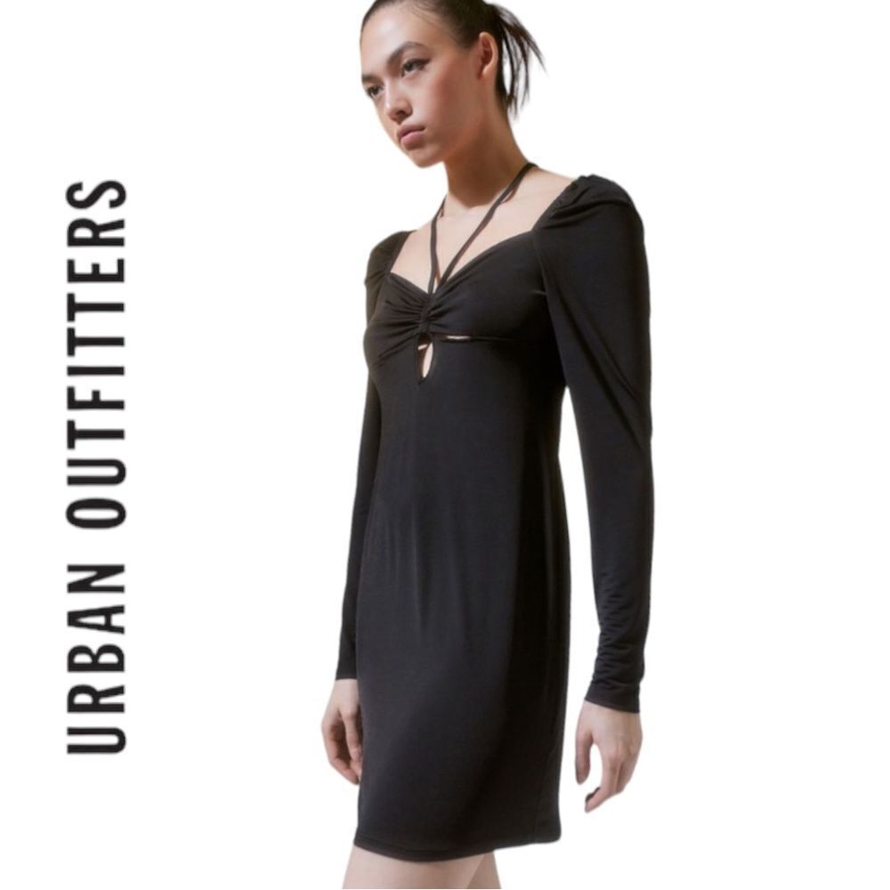 UO URBAN OUTFITTERS Glamorous Long Sleeve Black Halter Mini Dress NEW M L